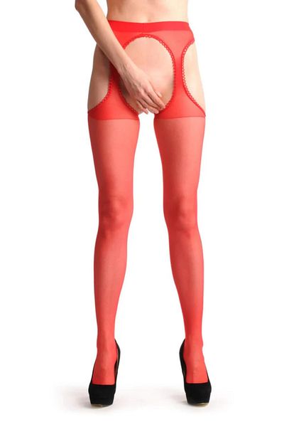 İntive Lingerie Red Lace Trimmed Pantyhose