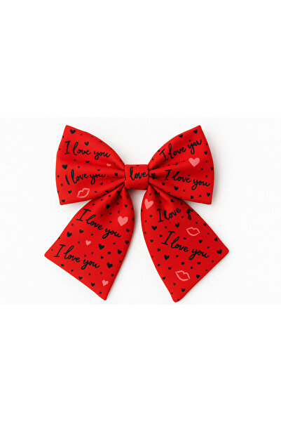 MakeWell I Love You Written Red and Black Color Clip-On Bow Hair Clip