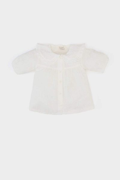DeFacto Baby Girl Lace Collar Flared Poplin Short Sleeve Shirt E8379A525Sm