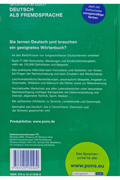 Pons Grossworterbuch Deutsch Als Fremdsprache Almanca Almanca Büyük boy 77.000 kelime