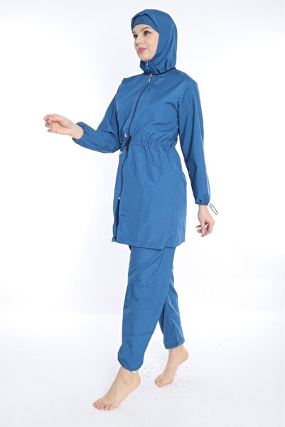 TUTUYA TEXTIL Large Size 4 Piece Hijab Swimsuit with Tie Detail, Zippered Suit