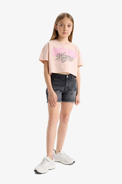 DeFacto Girl's Crop Crew Neck Printed Short Sleeve T-Shirt E0385A825Sm