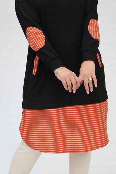 Eslina 58034 large size pocket Paneled jersey tunic - black-brick