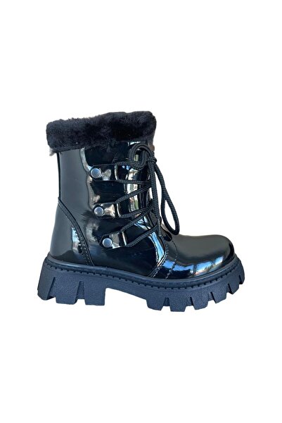 Liger Cizme pentru fetiță cu blană cu fermoar și accesorii cu șireturi negre