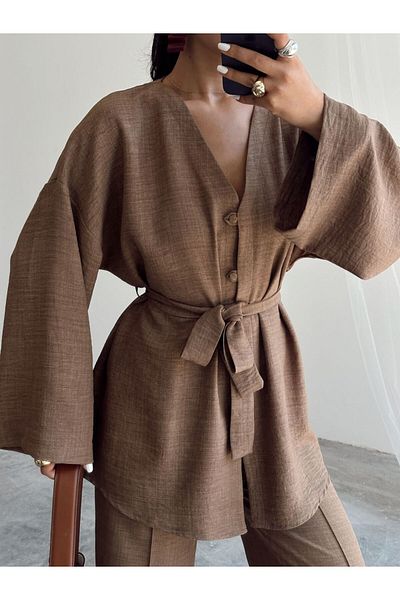 mydukkan.co Button Detail Belted Kimono Set