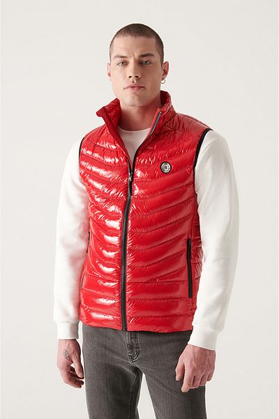 Avva Men's Red Shiny Goose down Water Repellent Windproof Puffer Vest E 006515