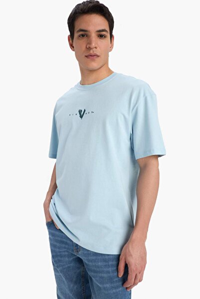 DeFacto 100% Cotton Vikings Comfortable Fit Crew Neck Back Printed Short Sleeve T-Shirt B8092Ax25Sp