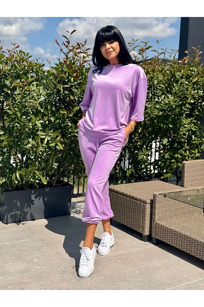 RAMONA BADESCU EXCLUSIVE Trening Damă Catifea Mov – Bluza Mâneca 3/4 și Pantalon Lejer – XS-XL