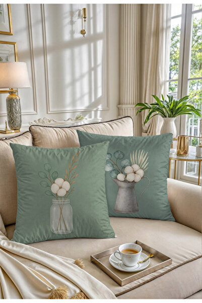 Şah Dekor Husă de pernă din 2 bucăți, cu fundal verde, cu model floral din bu...