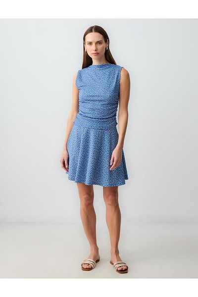 Jimmy Key Blue Relaxed Cut Regular Waist Polka Dot Knitted Mini Skirt