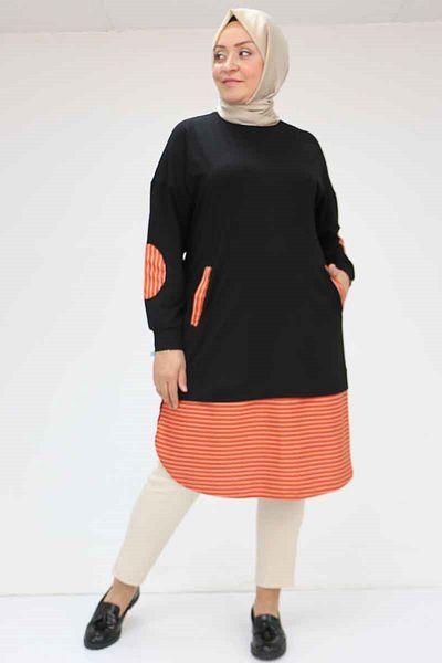 Eslina 58034 large size pocket Paneled jersey tunic - black-brick