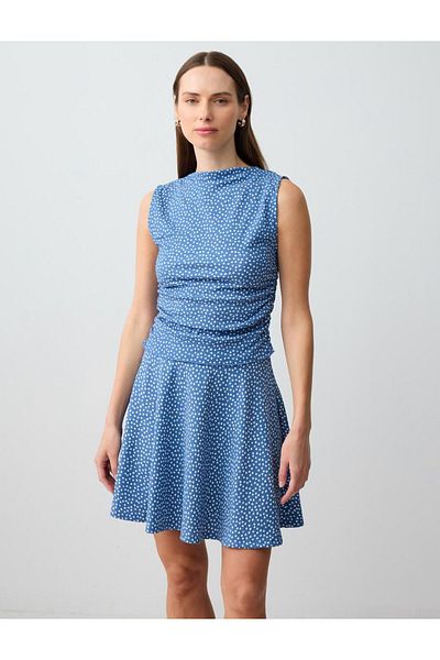 Jimmy Key Blue Relaxed Cut Regular Waist Polka Dot Knitted Mini Skirt