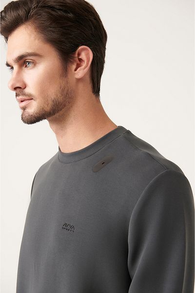 Avva Ανδρικό φούτερ Anthracite Soft Touch Crew Neck με στάμπα A31y1207