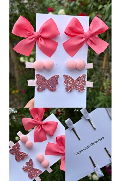 Toka Perisi Σετ με 6 αγκράφες πεταλούδας με ροζ κορδέλα