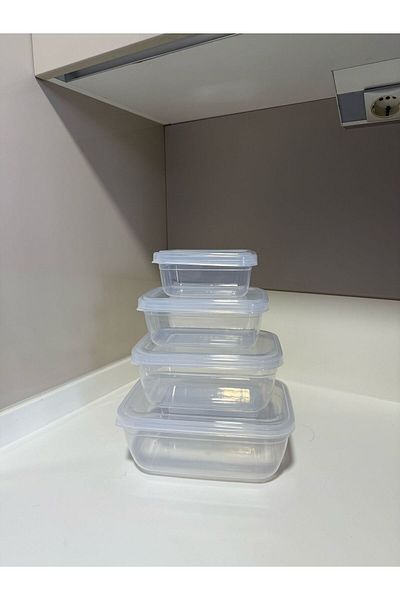 Tercih Home Set of 4 Transparent Storage Containers Suitable for Microwave and Diffracted (2.3Lt+1.5Lt+0.9Lt+0.5Lt)