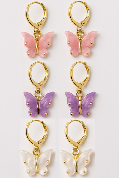 MakeWell Ay Yıldız Kelebek Unicorn Mısır Tasarımlı Küpeler