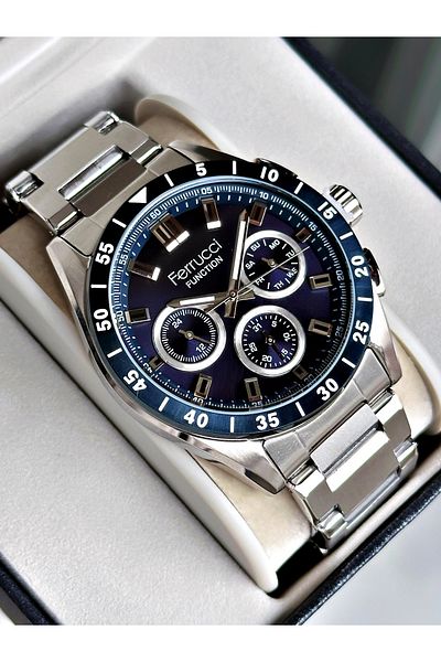 Ferrucci Silver Color Function Sport Steel Band Men Wristwatch + Bracelet
