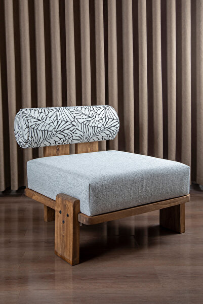 Aberteka VOOG Doğal Ahşap Jakarlı Dokuma Kumaş Modern Berjer