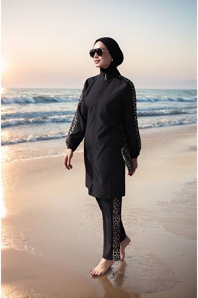 dilber fashion Bone and Bag Gift Gathered Waist Hijab Swimsuit Set