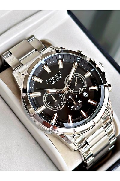 Ferrucci Silver Color Functions Active Steel Men Wristwatch + Bracelet