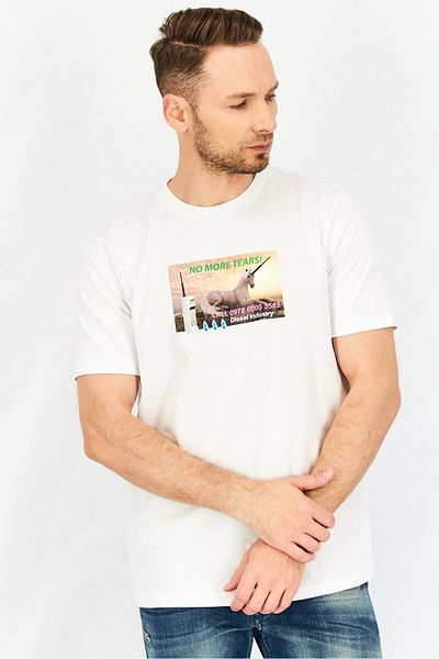 Diesel Men Crew Neck Short Sleeve Graphic Print T Shirt, White