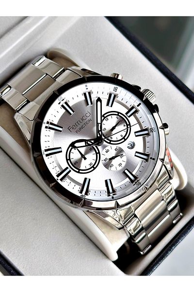 Ferrucci Silver Color Functions Active Steel Men Wristwatch + Bracelet