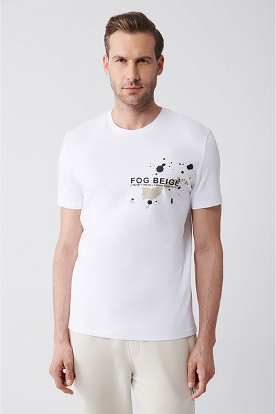 Avva Weißes Herren-T-Shirt mit Rundhalsausschnitt aus 100 % Baumwolle, A31y1153.