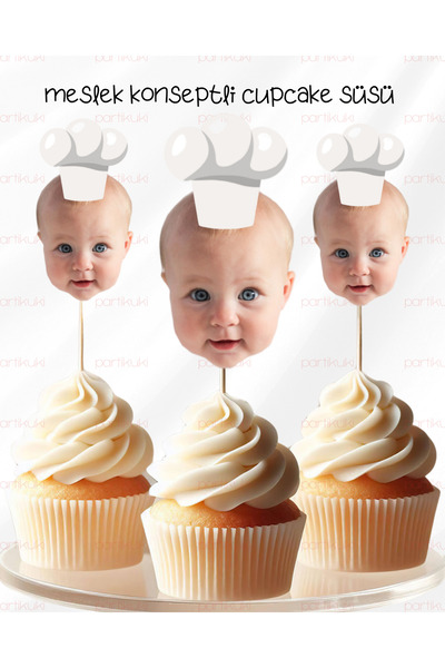 partikuki 6 ADET Kişiye Özel Fotoğraflı Aşçı 6 ay Ek Gıda Konsept Doğum Günü ...