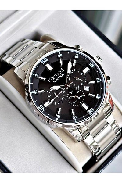 Ferrucci Silver Color Functions Active Sports Steel Cord Men's Wrist Watch + Bracelet