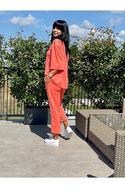 RAMONA BADESCU EXCLUSIVE Trening Damă Catifea Orange – Bluza Mâneca 3/4 și Pantalon Lejer – XS-XL