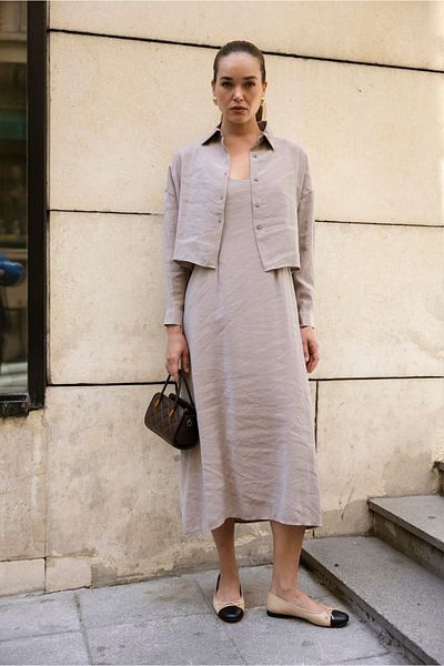 FEMMESTUDIO Women's Mink Shirt Rope Strap Dress Set