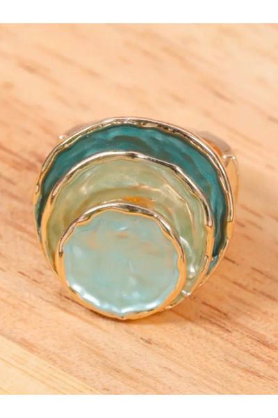 BaublesNme Elastic Ring with Zinc Alloy with Enamel Plated with Three Layers Circular Design