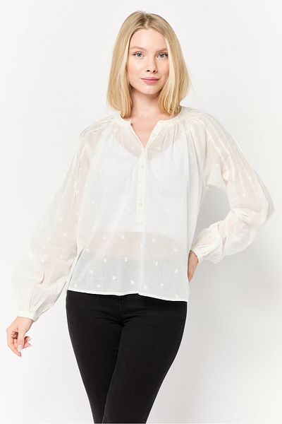 Scotch & Soda Women Round Neck Long Sleeve Embroidered Blouse, Off-white