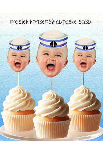 partikuki 6 ADET Kişiye Özel Fotoğraflı Denizci Kaptan Meslek Konsept Doğum G...