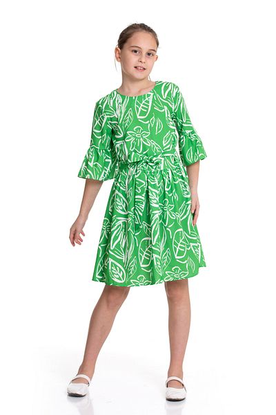 LAPINKOD Gathered Waist Belted Short Sleeve Girl's Floral Dress