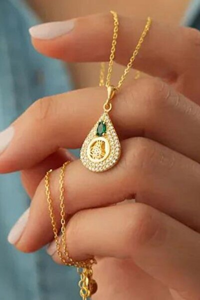 Şimal Silver 925 Ayar Gold Zirkon Taşlı Tuğralı Gümüş Kolye