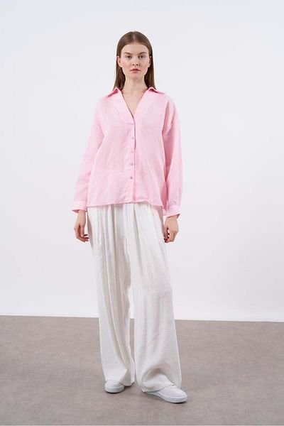 FEMMESTUDIO Women's White Elastic Waist Wide Leg Trousers