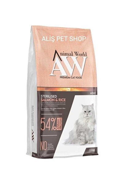 Animal World Sterilised Somonlu Kısırlaştırılmış Kedi Maması Yetişkin (1 - 7 Yaş)-1.5 Kg-Evet