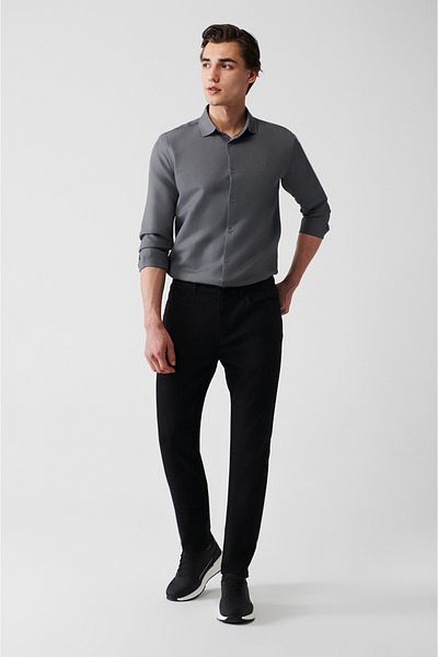 Avva Ανδρικό μαύρο Dobby Flexible 5 Pocket Παντελόνι A31y3024