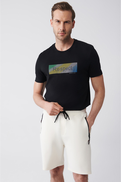 Avva Ανδρικό μαύρο 100% βαμβακερό μπλουζάκι με στάμπα με λαιμόκοψη A31y1151