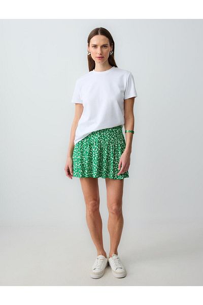Jimmy Key Green Relaxed Cut Regular Waist Floral Patterned Knitted Mini Skirt