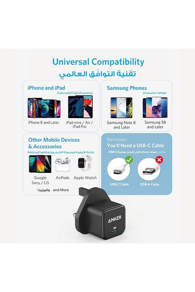 Anker PowerPort Cube III 20W Fast USB Type-C Charger for iPhone 12 Mini Pro Max 11 Galaxy