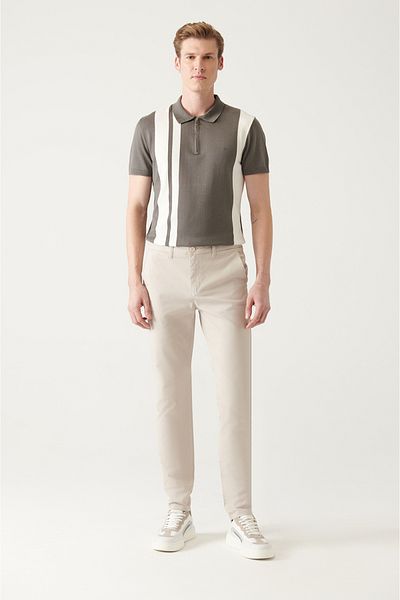 Avva Ανδρικό μπεζ ελαστικό παντελόνι Chino Canvas B 003002