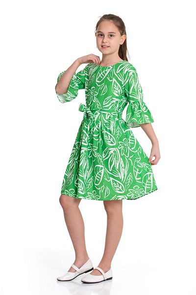 LAPINKOD Gathered Waist Belted Short Sleeve Girl's Floral Dress