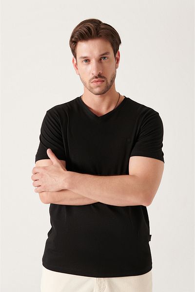 Avva Men's Black Soft Touch V-Neck Plain Modal T-Shirt B 001173