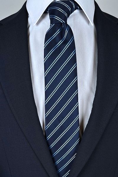 1001 Kravat Navy Blue Striped 8 cm Wide Classic Tie