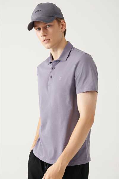 Avva Men's Lilac Wrinkle-Free 100% Cotton 3-Button Polo Collar T-Shirt E001035