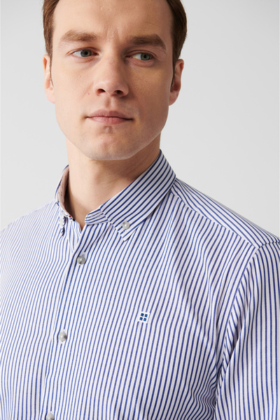 Avva Men's White Easy-Iron Striped Shirt A31Y2027