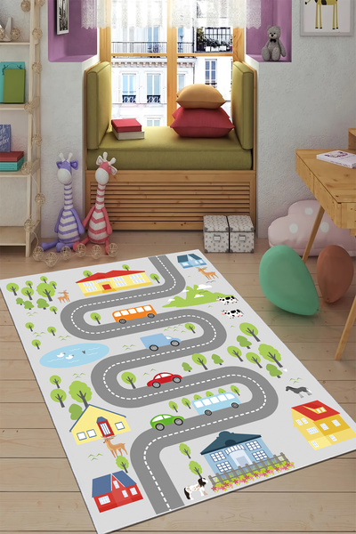 CENTER AVM Renkli Çocuk Odası Halısı Leke Tutmaz Makinede Yıkanabilir Kaymaz ...