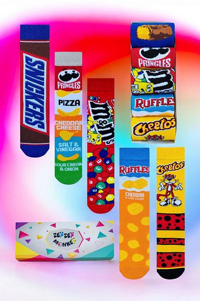 ZEYZEY MONKEY Set of 5 Chips Themed Mixed Patterned Socks in a Special Box